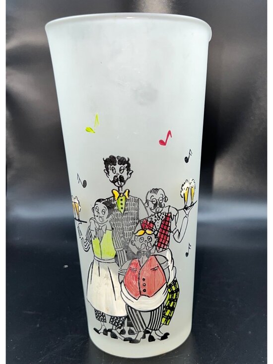 Gay Fad Studios Other - Frosted Glass Measuring Pitcher With Ounce Markings Retro Barware Gay Fad Studio